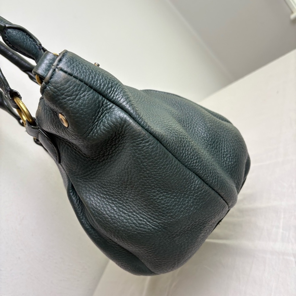 J. CREW Forest Green Pebbled Leather Brompton Hobo Satchel Crossbody Bag Purse - Picture 7 of 13